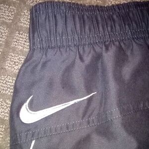 NIKE Slate Gray White Swoosh Swim Shorts Bathing Suit Men's XXL Great Condition!
